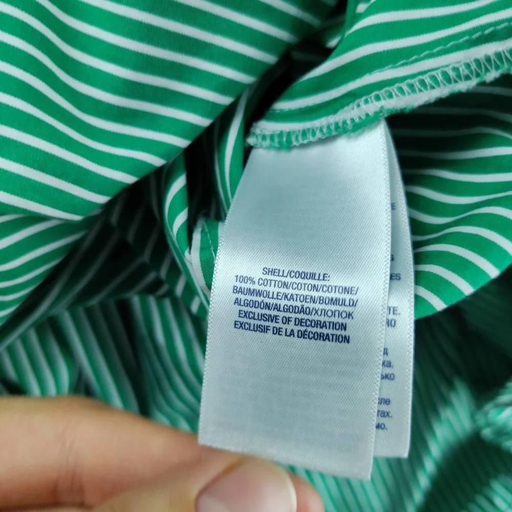 Polo Ralph Lauren Girls Green White Striped Button Down Shirt Dress Size 12